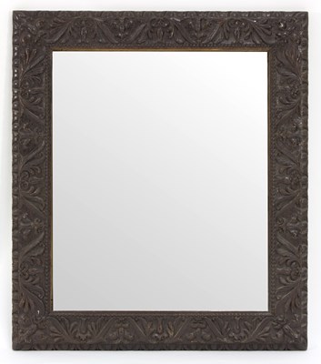 Lot 762 - A carved oak framed mirror, the plate 58cm x 48cm