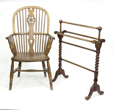 Lot 763 - A Windsor wheelback chair and a towel rail