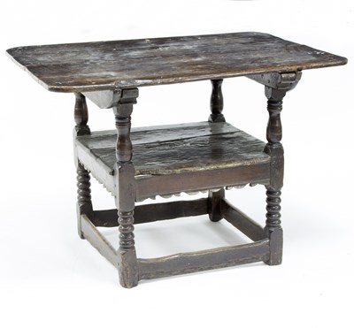 Lot 766 - A monk's oak chair/table, the hinged top on...