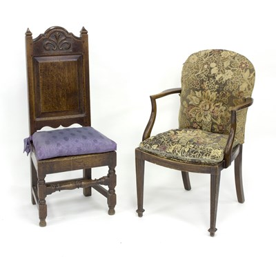 Lot 807 - A 19th Century oak chair with panel back and...