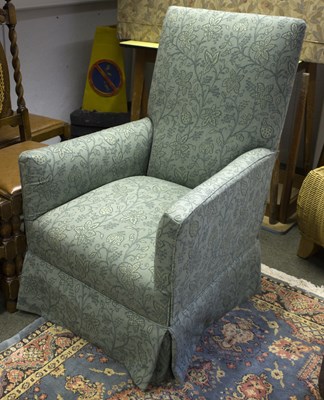 Lot 824 - A green upholstered armchair, on square...