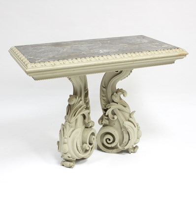 Lot 839 - A white painted console table with marble top...