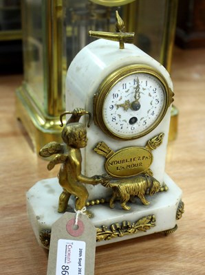 Lot 866 - A French marble mantel clock with Cupid...