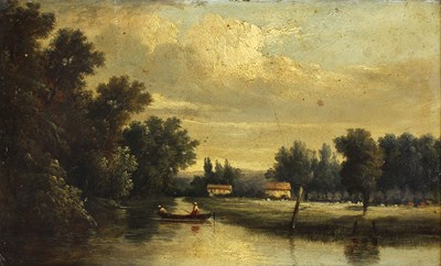 Lot 1041 - Barbizon School/Boat on a River/oil on paper,...