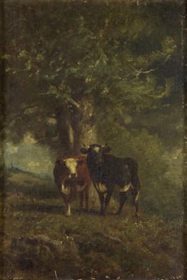 Lot 1050 - JMH/Cattle/oil on canvas laid to board, 25.5cm...