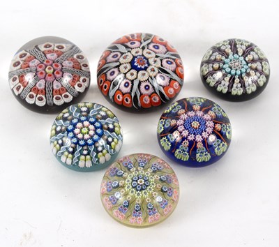 Lot 290 - Six millefiori paperweights, probably Perthshire