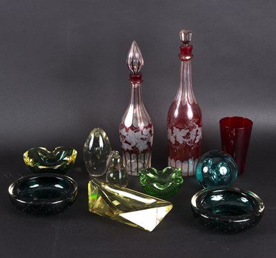 Lot 296 - A quantity of coloured glass, including two...