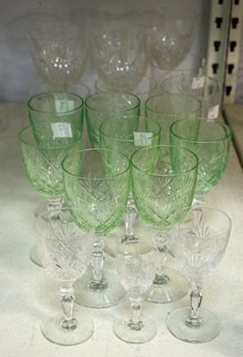 Lot 301 - Sundry cut glass and wine glasses with green...