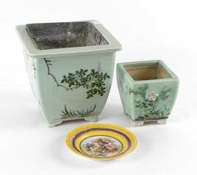 Lot 351 - A Japanese celadon glazed and enamelled...