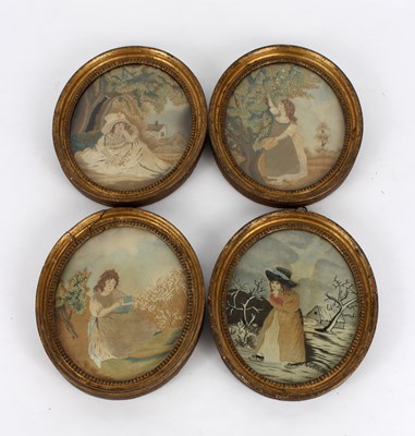 Lot 370 - A set of four silkwork pictures each featuring...