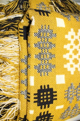 Lot 374 - A Welsh blanket, worked in mustard, black and...