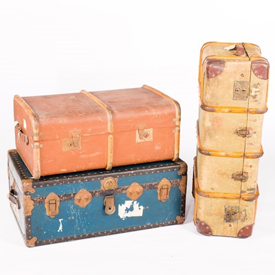 Lot 412 - Two steamer trunks, canvas and cane bound, the...