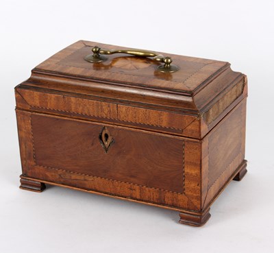 Lot 419 - A Regency inlaid tea caddy with brass swing...