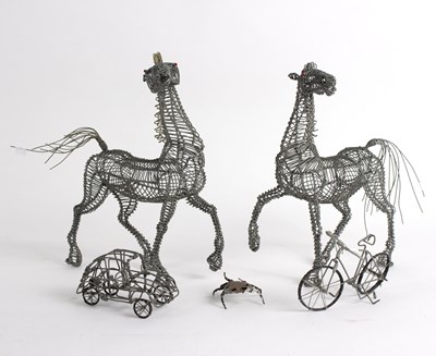 Lot 437 - Two wire horses and other wire models