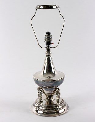 Lot 441 - A white metal table lamp, of baluster form...