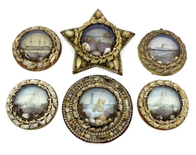 Lot 454 - Six early 20th Century shell ware dioramas,...