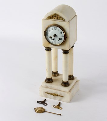 Lot 473 - An alabaster cased mantel clock, the dial with...