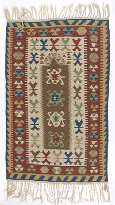 Lot 482 - Two Kilim rugs worked in red, blue and green...