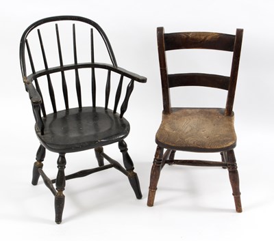 Lot 521 - A child's ebonised Windsor type chair and...