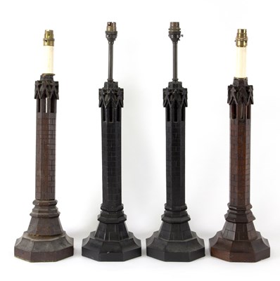 Lot 525 - A pair of table lamps of octagonal column form,...