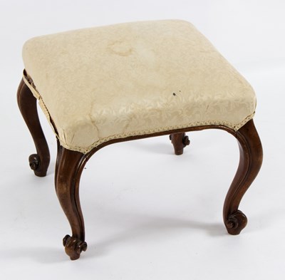 Lot 540 - A Victorian walnut framed stool on moulded...