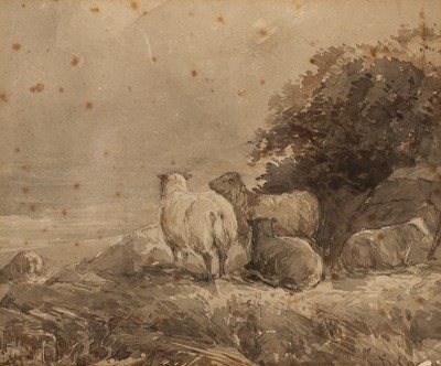 Lot 634 - David Cox Jr. (British 1809-1885)/Sheep in a...