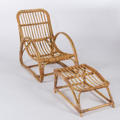 Lot 987 - A Dryad cane lounge chair and footstool, circa...