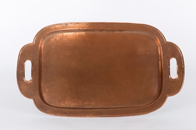 Lot 1018 - A Newlyn School rectangular copper tray with...