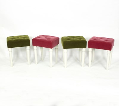 Lot 1020 - A set of four rectangular stools, with button...