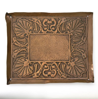 Lot 1035 - A Newlyn style copper tray, embossed shells...