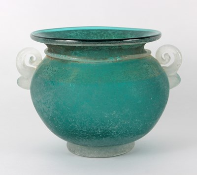 Lot 1062 - A turquoise frosted studio glass bowl of...