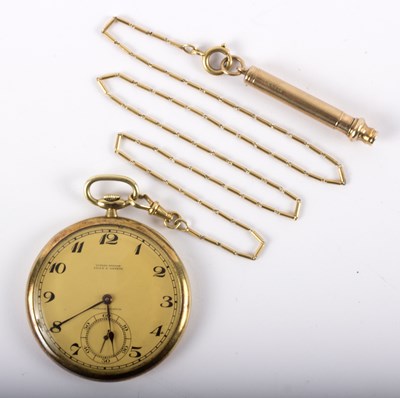 Lot 1117 - A Swiss 14k gold open faced pocket watch,...