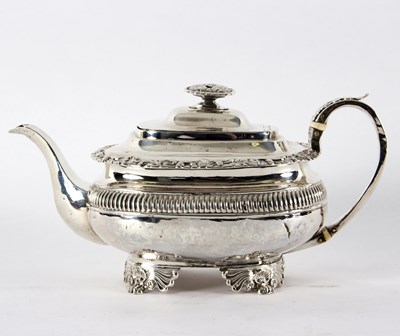 Lot 1466 - A George III silver teapot, marks rubbed, of...