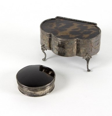 Lot 57 - A silver and tortoiseshell dressing table box,...