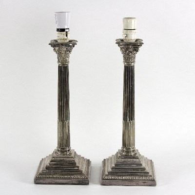 Lot 87 - A pair of silver plated Corinthian column...