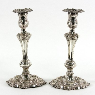 Lot 88 - A pair of silver plated candlesticks with...