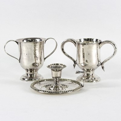 Lot 90 - Two Old Sheffield plate two-handled cups, 13cm...