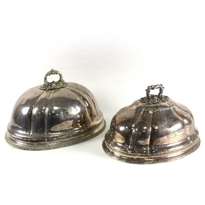 Lot 91 - Two silver plated food domes, crested, the...