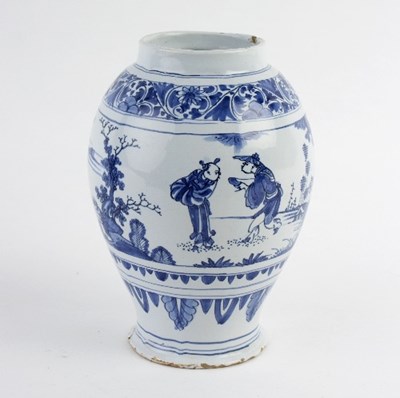 Lot 191 - A Dutch delft blue and white vase painted in...