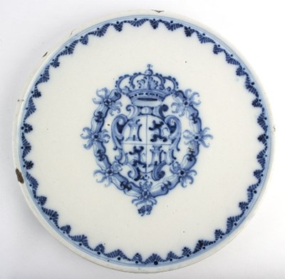 Lot 205 - A Spanish faience blue and white charger...