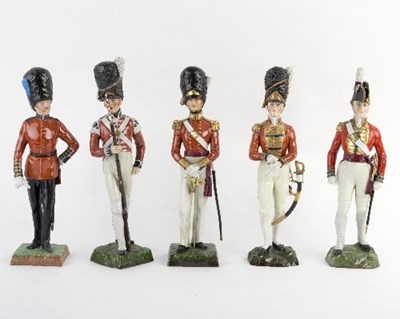 Lot 212 - Five German porcelain figures of guardsmen:...