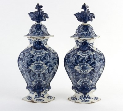 Lot 214 - A pair of Dutch blue and white vases and...