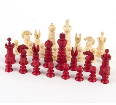 Lot 239 - A 19th Century Indian carved ivory chess set,...