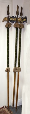 Lot 251 - A set of three velvet covered halberds, each...