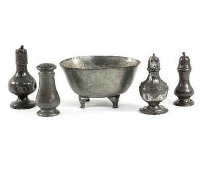 Lot 309 - Four pewter casters of baluster form, 13cm...