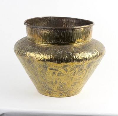 Lot 332 - An Eastern engraved brass jardini?re, 35cm high