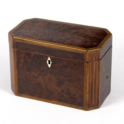 Lot 351 - A burr yew wood tea caddy, circa 1810, of...