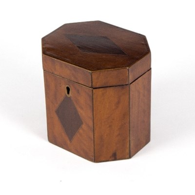 Lot 354 - A Georgian octagonal satinwood tea caddy, with...