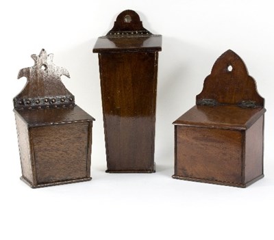 Lot 380 - A fruitwood tapering wall box, 48cm high and...