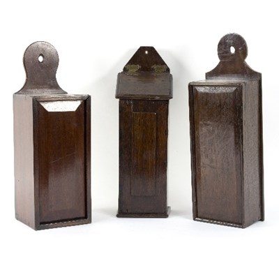 Lot 381 - Two oak candle boxes, 48cm high and 45cm high...